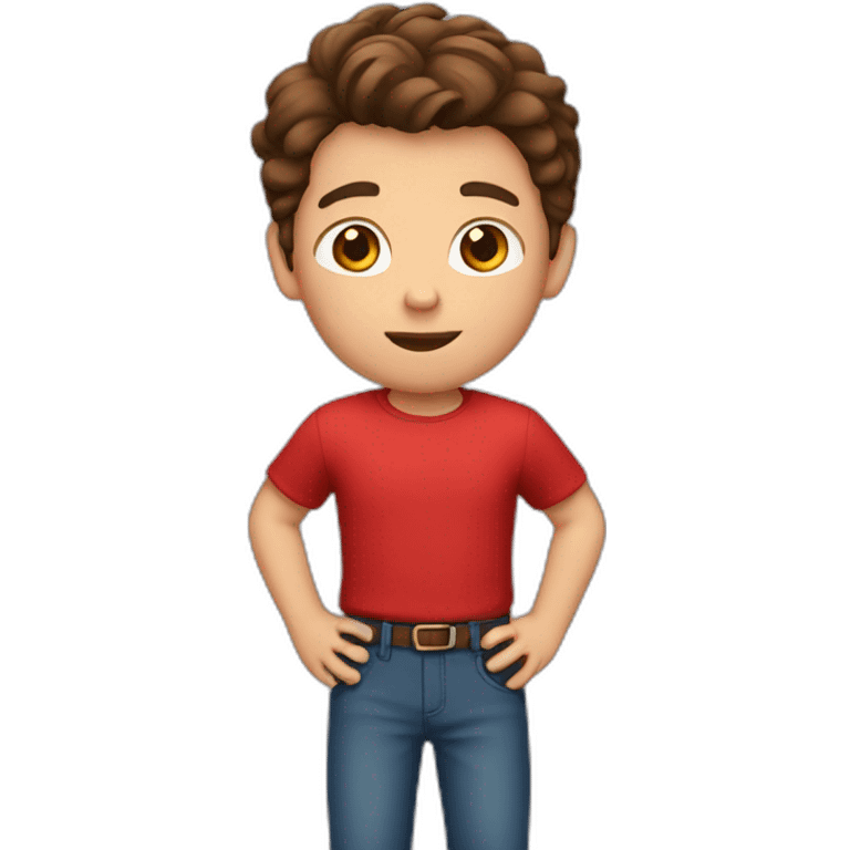 A boy with brown hair wearing a red shirt and red pants emoji