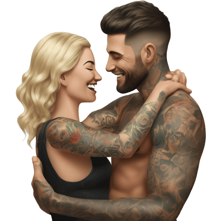 Hyper Realistic beautiful woman tickling a very handsome tattooed man emoji