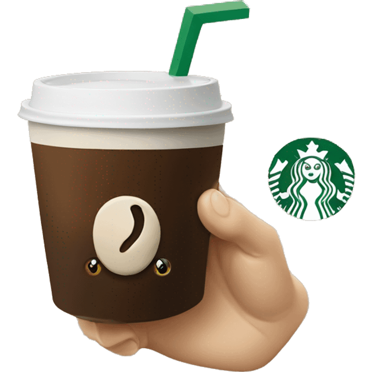 Coffee bean emoji finger pointing at the Starbucks logo emoji