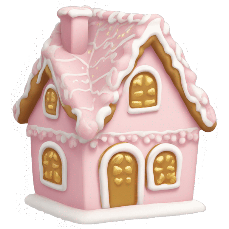 light pink and gold and white gingerbread house emoji