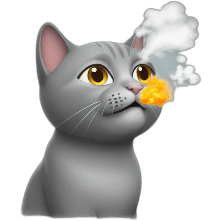 Grey cat blowing smoke emoji