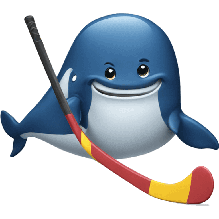 A whale holding a hockey stick emoji