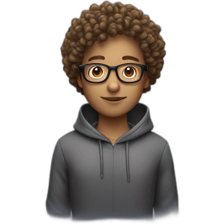 A teacher with curly hair , wearing a hoodie, wearing glasses emoji