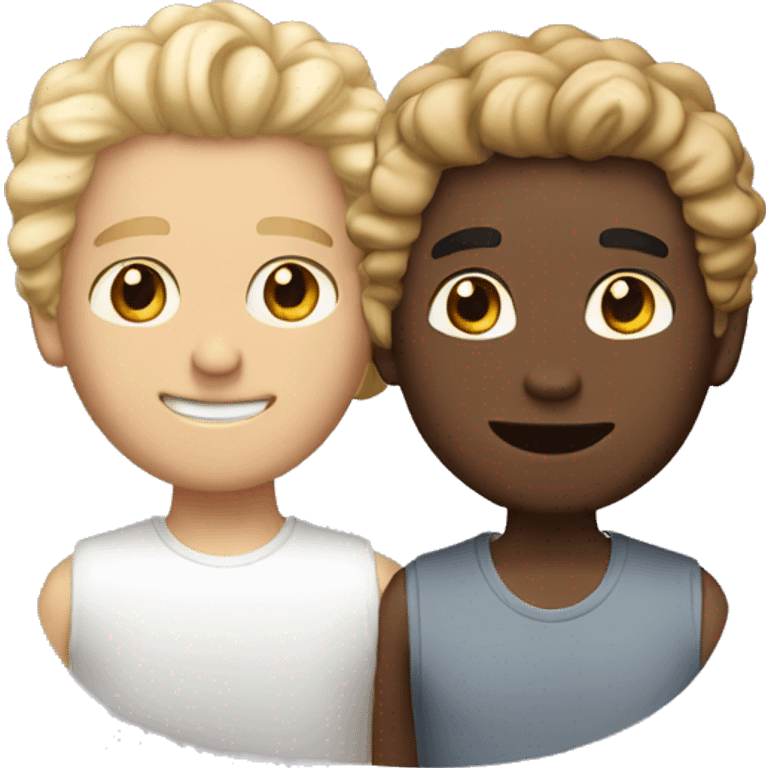 Two guys in love, one is blonde and white, and one is tan and has dark brown curly hair emoji