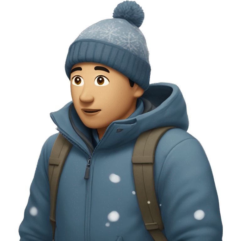 Asian man watching the snow putside emoji