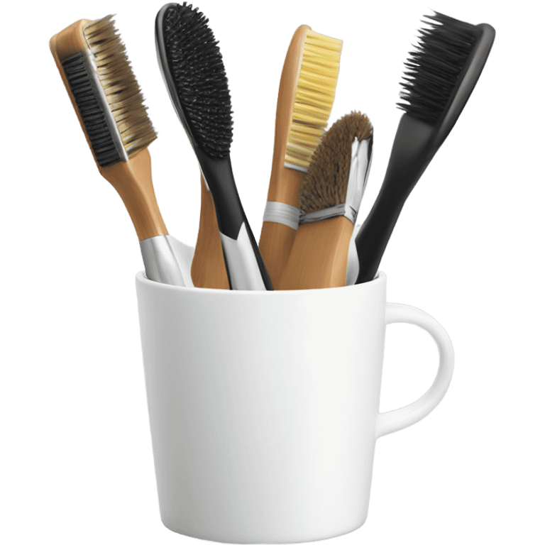 Realistic hair brushes in a white cup holder emoji