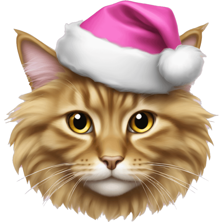 fluffy gold maincoon cat in pink santa hat  emoji