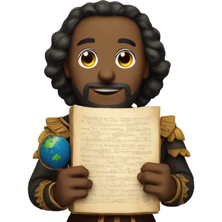 Shakespeare holds a globe in his hands emoji