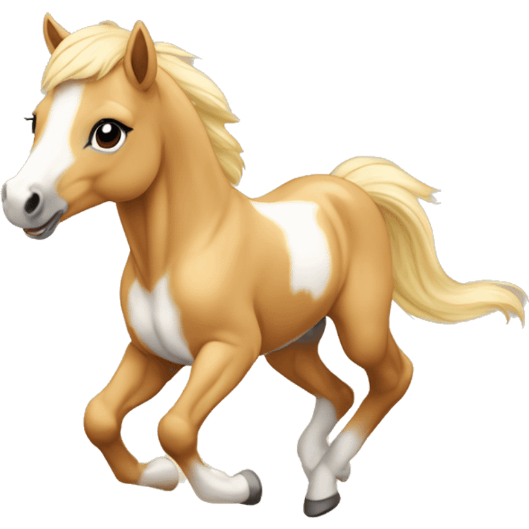 Piebald palomino yellow brown horse foal baby running emoji