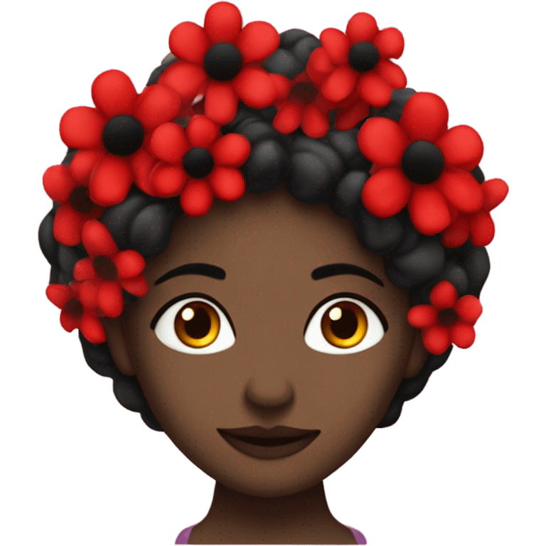 Mujer con cabello negro agarrando flores rojas  emoji