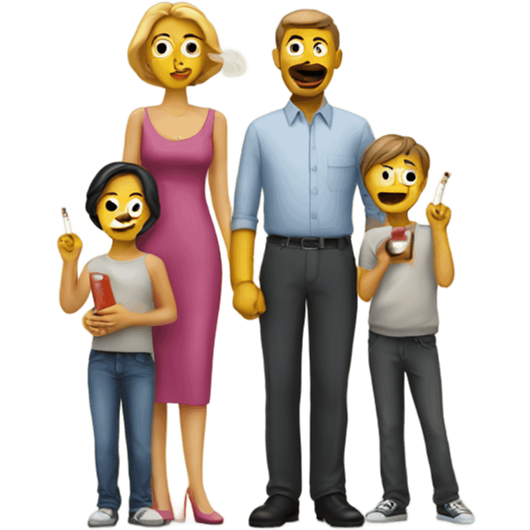 cigarette personified as a man with wife and kids  emoji