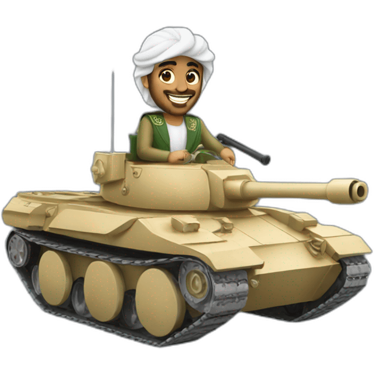 Prince from Saudi Arabia riding on a tank, smiling emoji