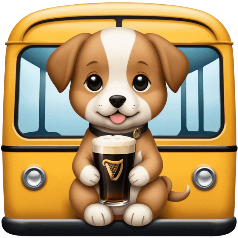 a puppy on a bus drinking a pint of guinness emoji