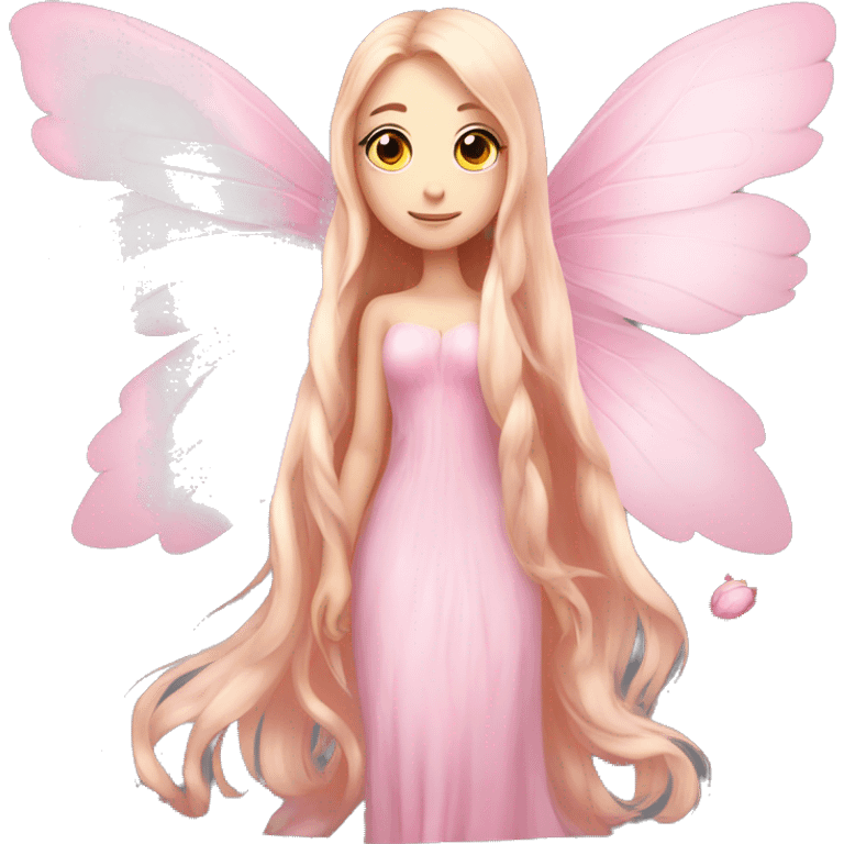 Beautiful, peony, fairy, light pink, long hair, big wings, fair skin emoji