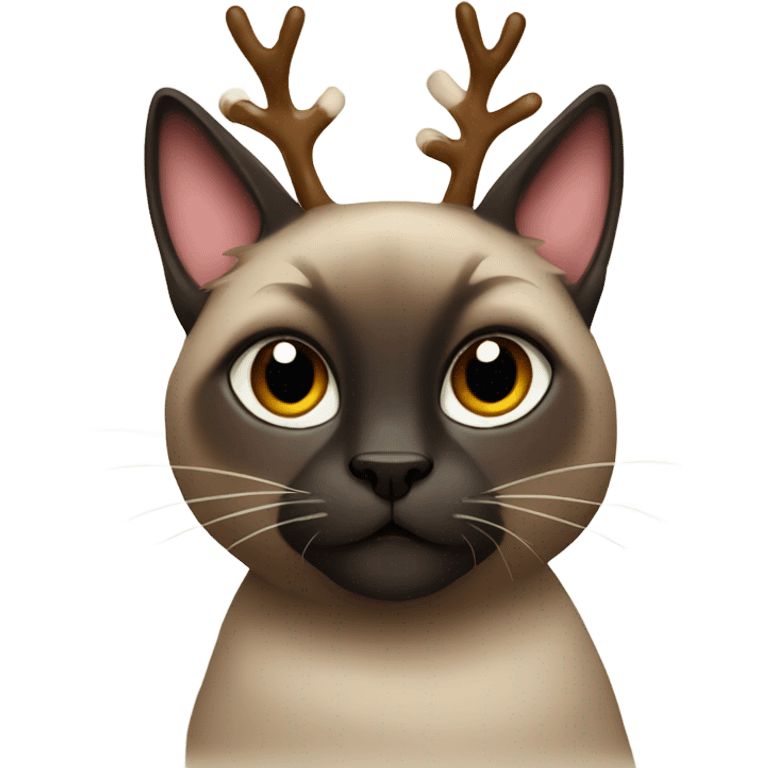 Dark Siamese cat with reindeer Christmas antlers emoji