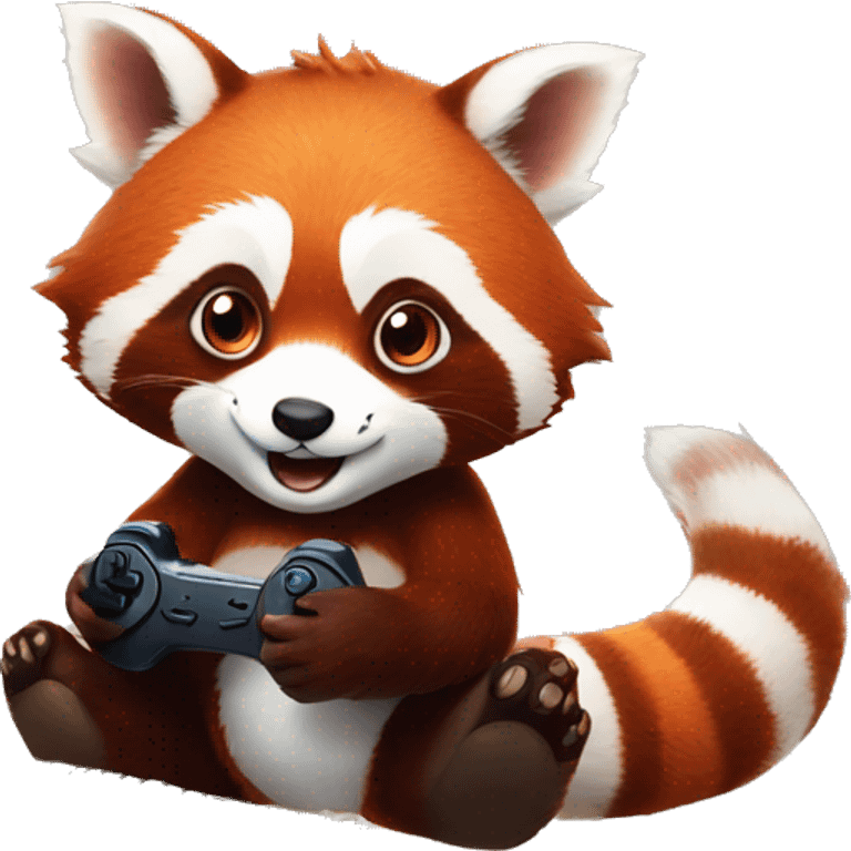 red panda playing video game with keyboard and mouse emoji