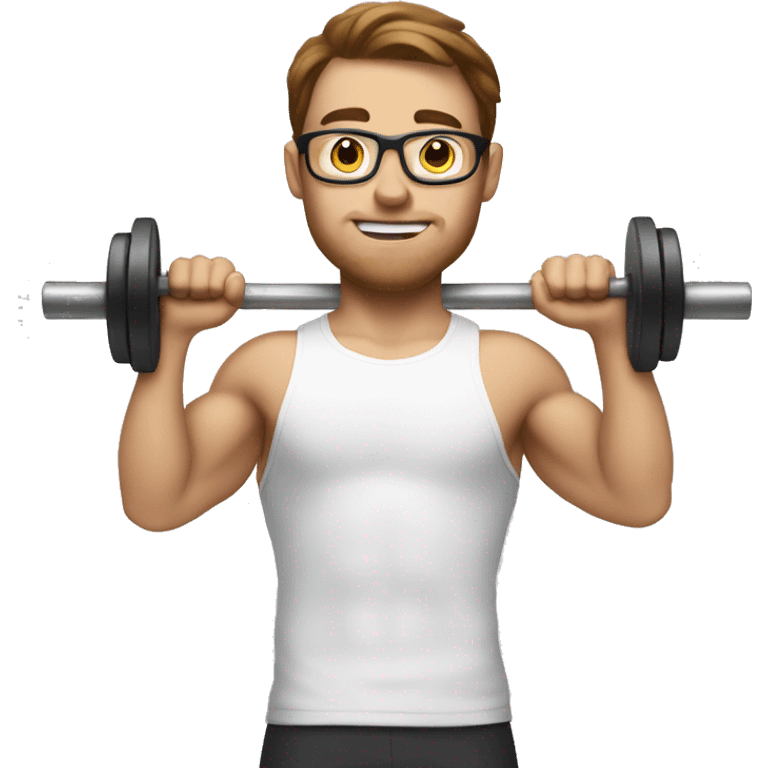 white nerd guy with brown hair doing weight training emoji