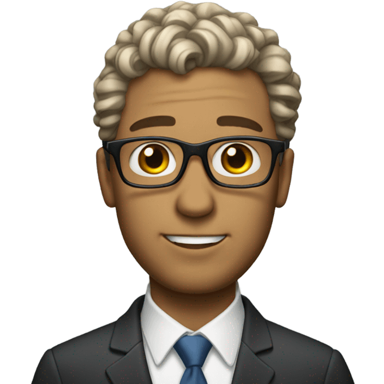 A man with slightly curly hair with glasses in a suit emoji