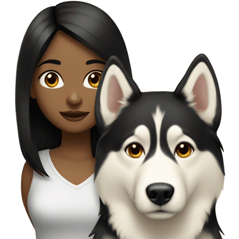 A girl black hair next to a light dorée  Husky emoji