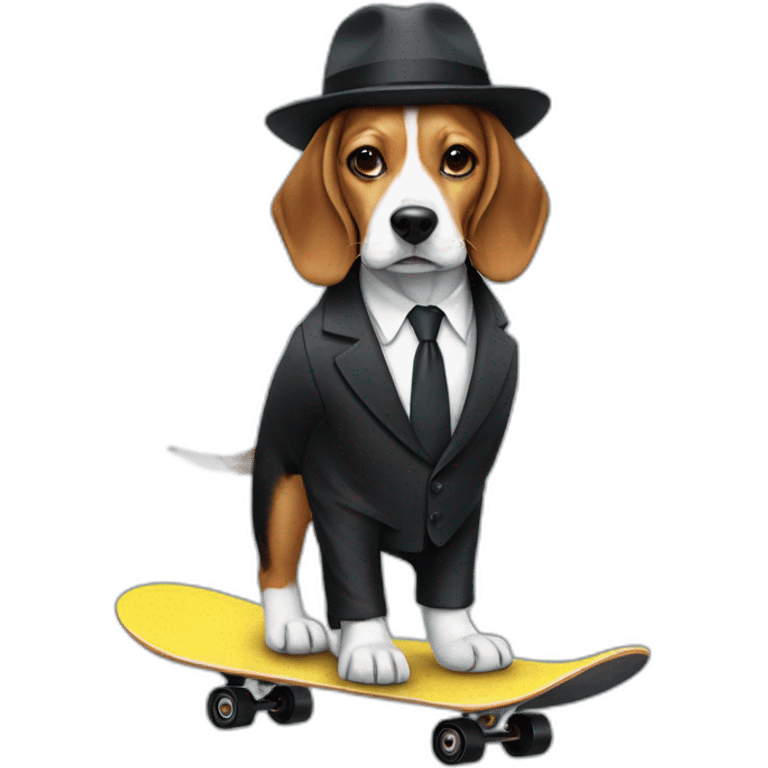 beagle in suit with a hat with an umbrella on a skateboard emoji