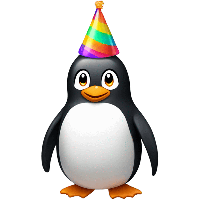 Happy penguin with birthday hat emoji