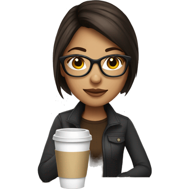 brunette with glasses, drinking coffee  emoji