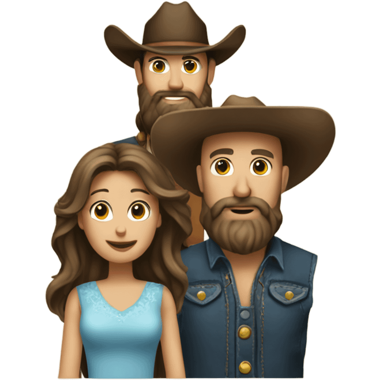 Bald bearded cowboy with long hair brunette wife and daughter emoji