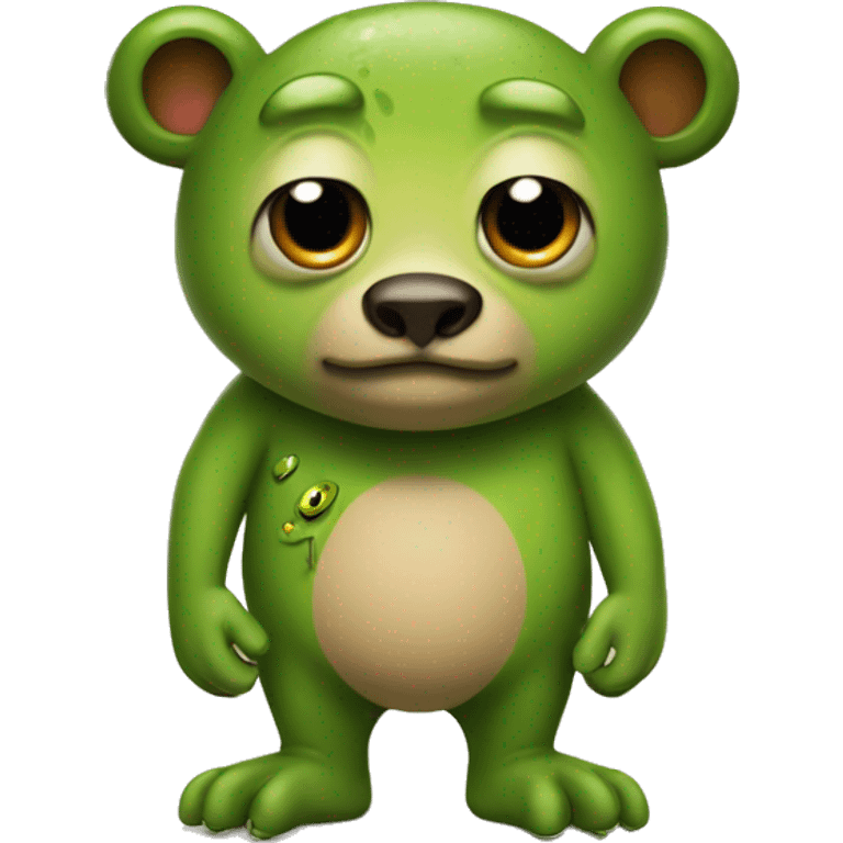 a bear with three eyes and a frog's leg emoji