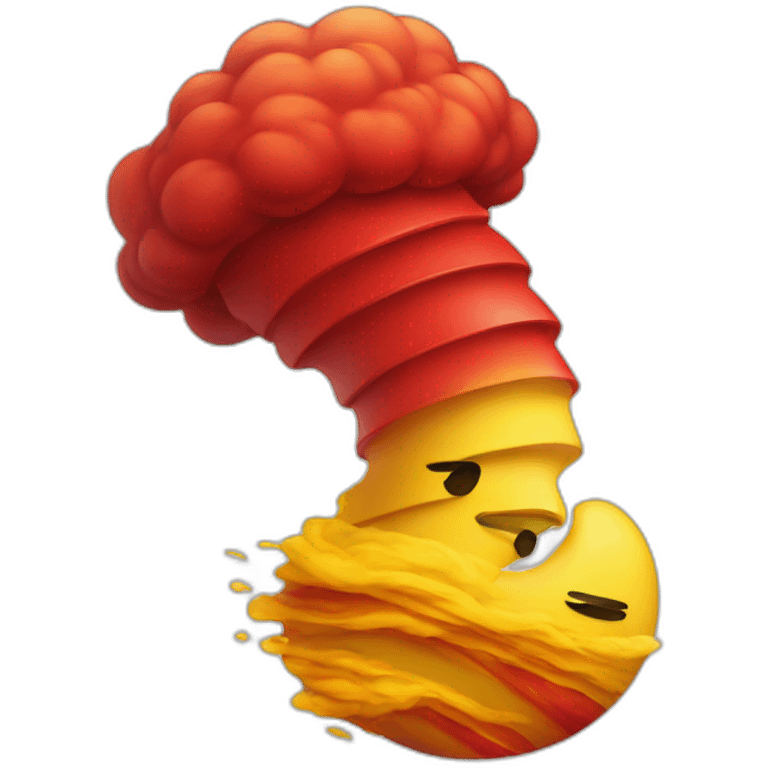 Red and yellow tornado with a sad face on it emoji