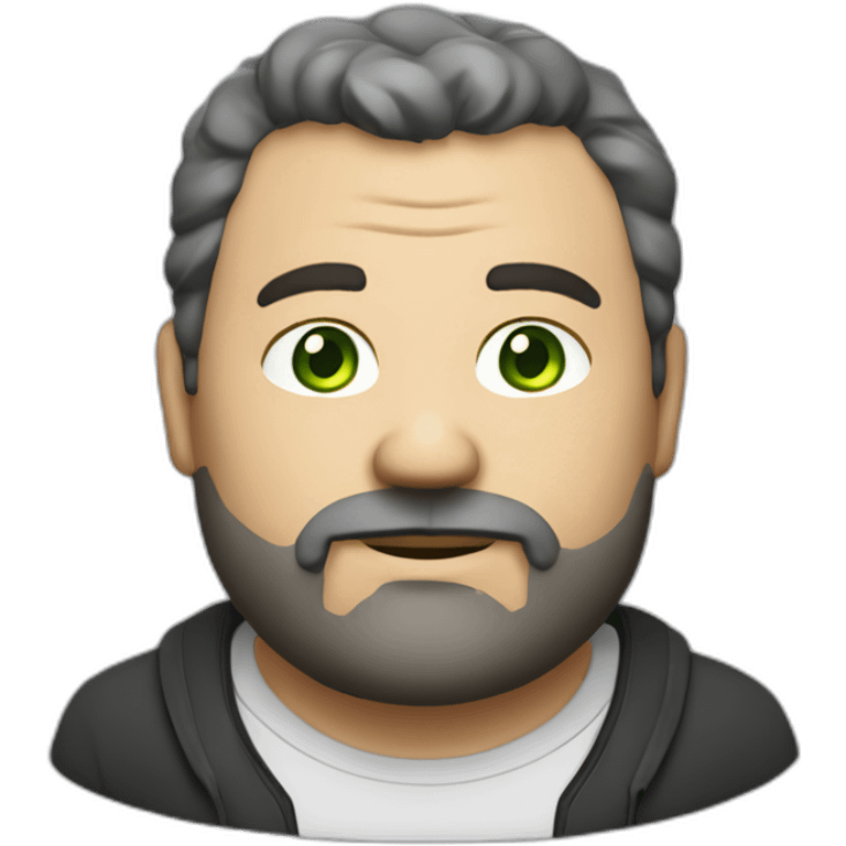 fat middle aged developer very short dark brown graying hair goatee green eyes emoji