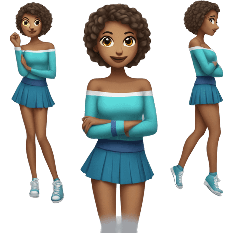 off-shoulder sweater, girl, cheerleader, Long legs,
 emoji