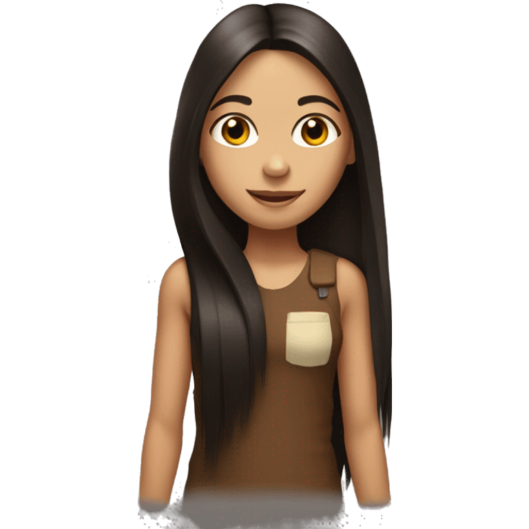 girl with dark brown long straight hair with monkey on her shoulder  emoji