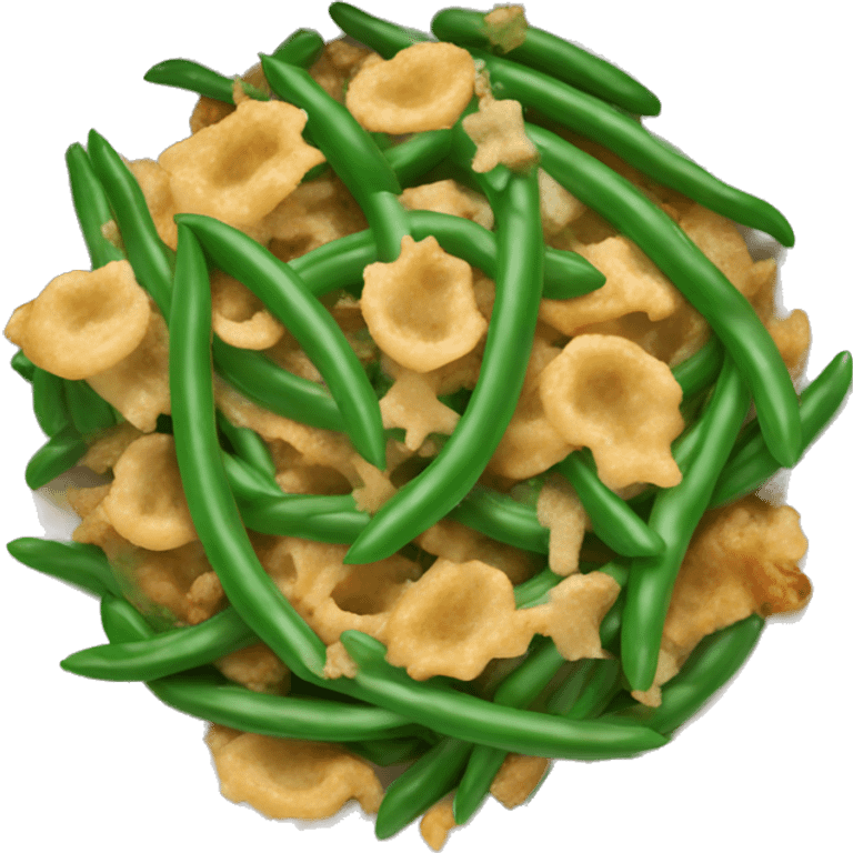 Green bean casserole in a white dish isolated emoji