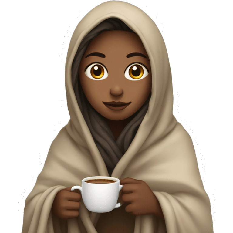 Girl wrapped in blanket drinking coffee emoji