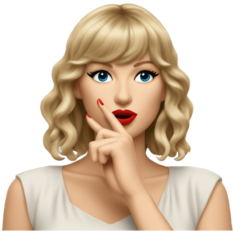 Taylor Swift doing the shh gesture with 1 finger emoji