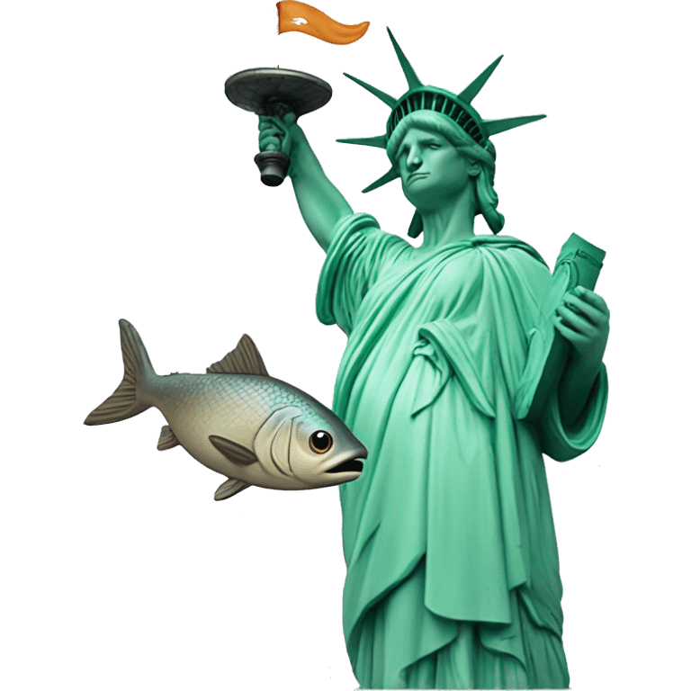 Statue of Liberty holding a fish emoji