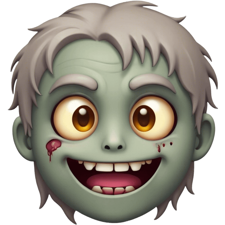 Cinematic Cute Zombie Portrait Emoji, with a delightfully quirky, slightly disheveled face in muted ashen hues, featuring quirky bright eyes and a playful, stitched-together smile, simplified yet irresistibly charming, highly detailed with a soft glowing outline that captures the adorable, offbeat spirit of a zombie who’s more cute than creepy! emoji