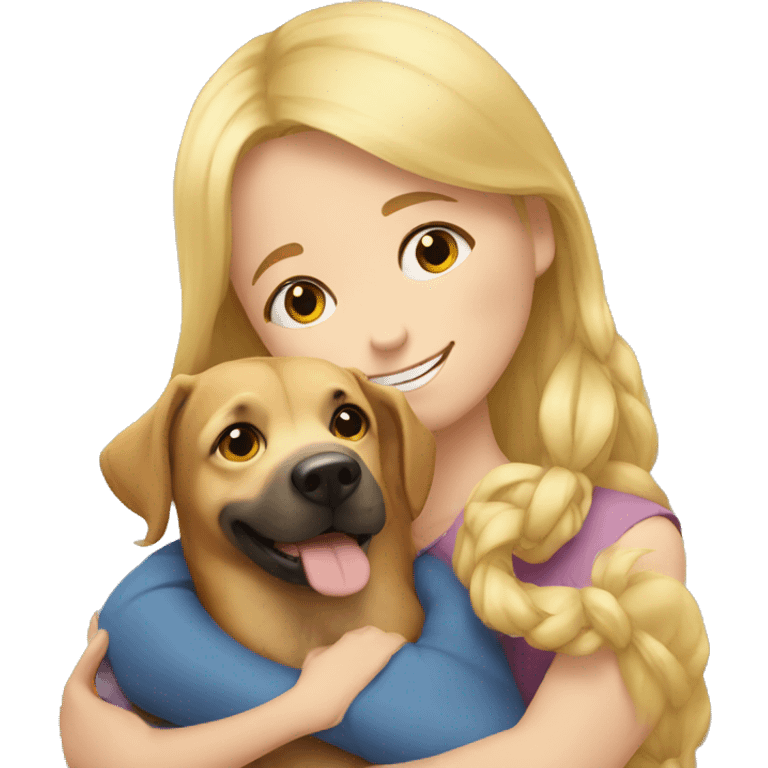 Dog is hugging blond girl emoji