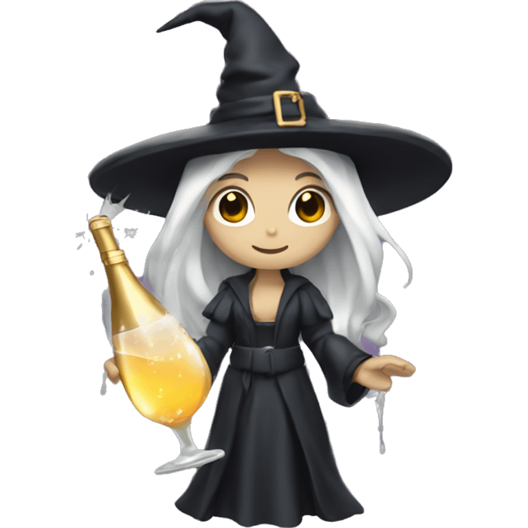 Witch, white skin, long hair, Popping Champagne Bottle emoji