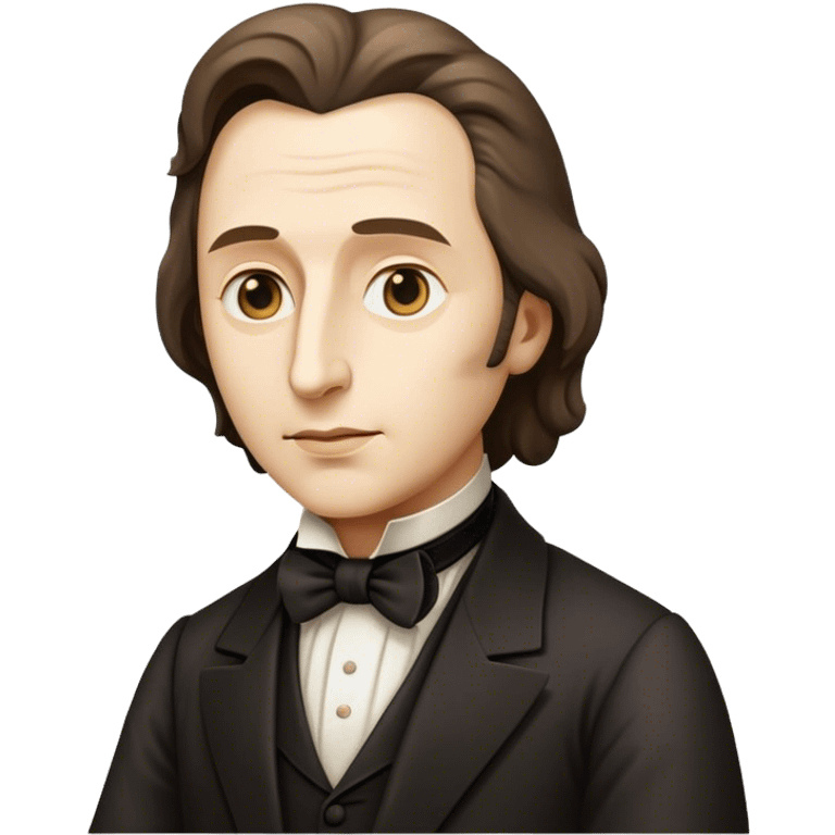 Cinematic Realistic Chopin Pop Culture Emoji, featuring an evocative portrayal of the legendary composer rendered with delicate textures and emotive, dynamic lighting. emoji