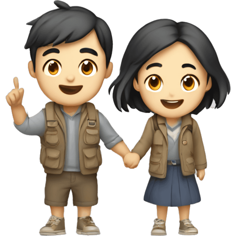 Cute young  Asian couple excitedly traveling  emoji