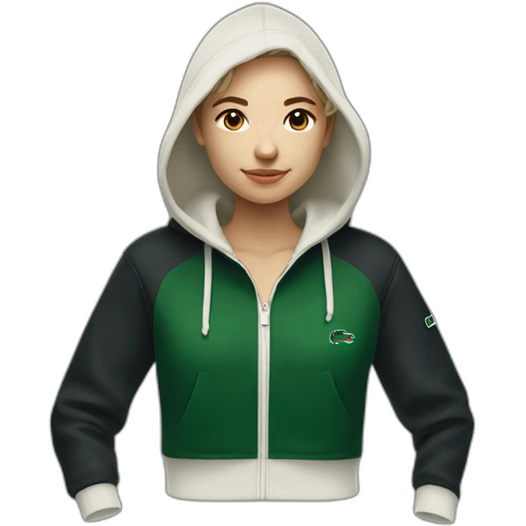 Lacoste bag girl with black lacoste hoodie emoji