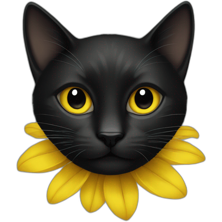 black cat with sunflower around its head emoji