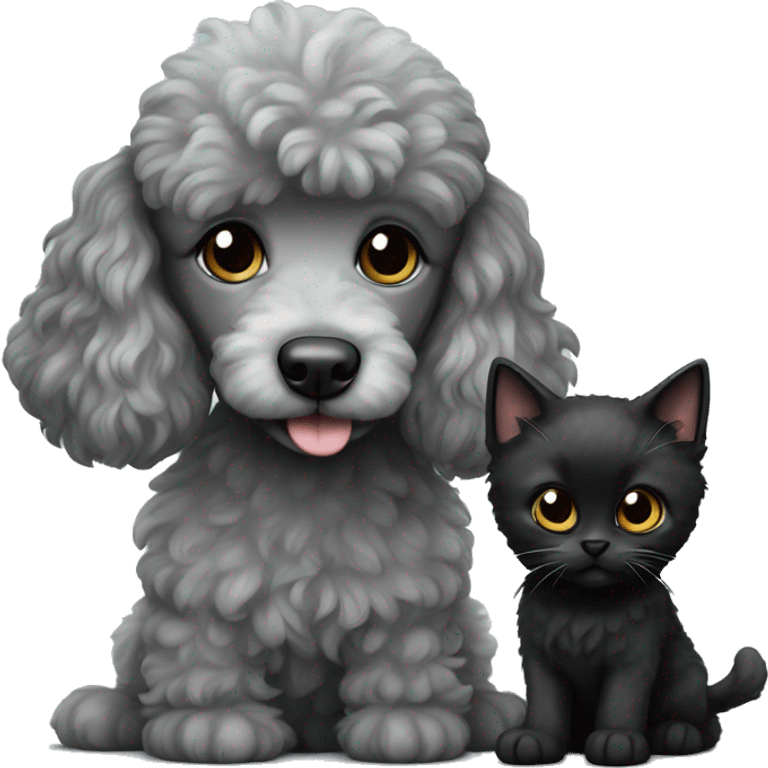 Grey poodle and black kitten emoji