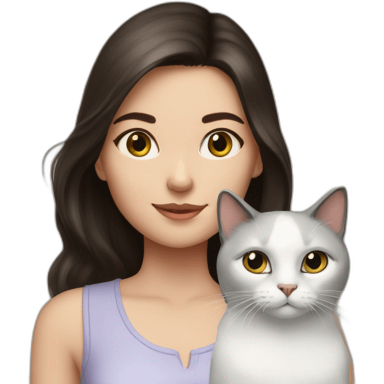 Brunette girl and black white cat emoji