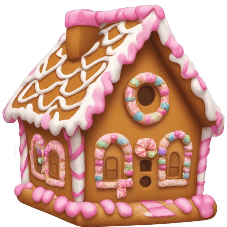 Gingerbread house with a pink bow  emoji