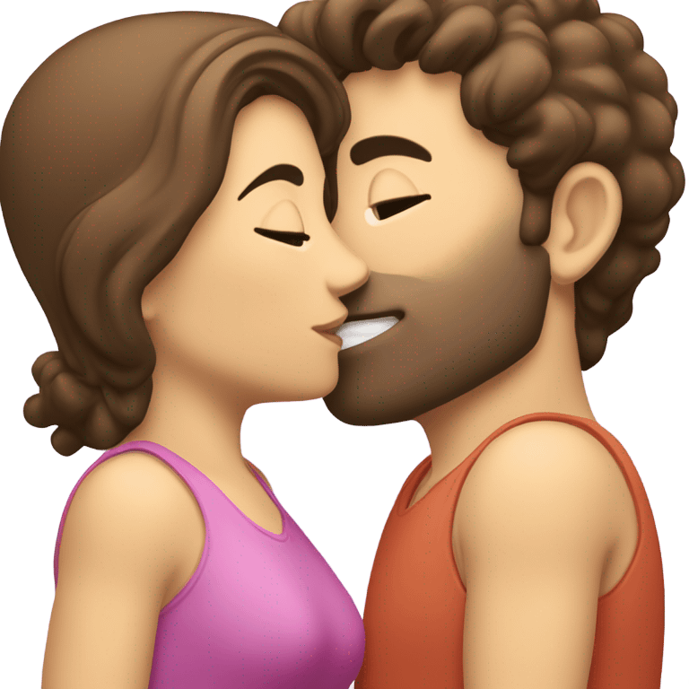 two  brunette heterosexual caucasians kissing  emoji