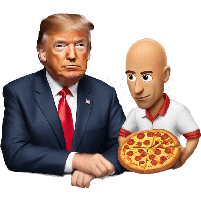 jeff bezos eating pizza in mcdonalds getting watched by donald trump emoji