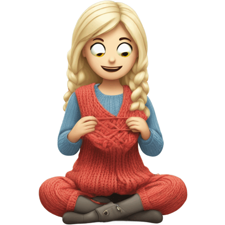 White blond girl knitting emoji