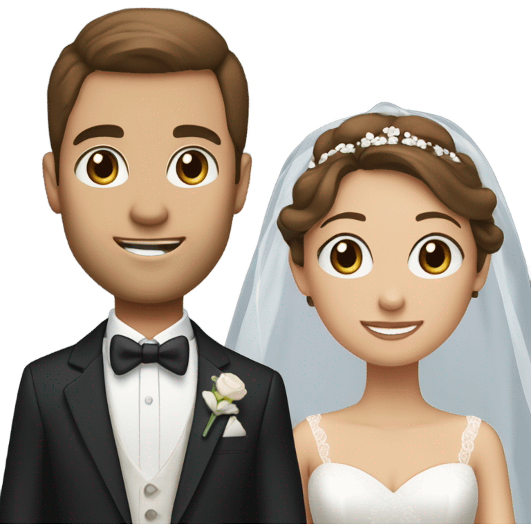 Bride with brown hair and brown eyes & groom with brown hair and blue eyes  emoji